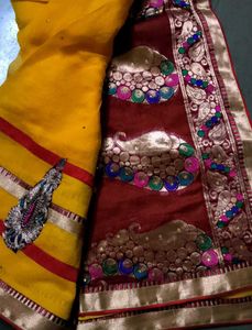 Yellow Maroon Saree 💛