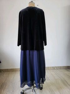 Elegant Blue Gown with Embellished Jacket