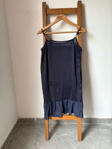 Navy Blue Slip Dress with Ruffle Hem