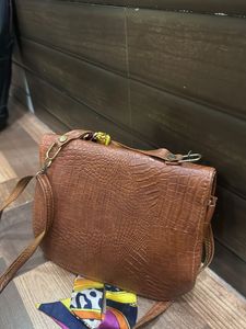 Stylish Brown Croc Embossed Sling Bag