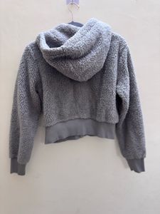 Fuzzy Grey Cropped Hoodie