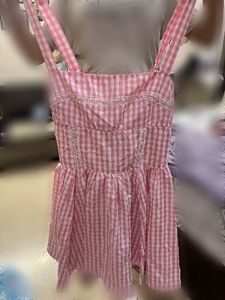 Pink Gingham Lace Dress