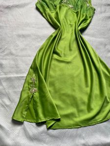 Green Satin Slip Dress