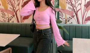 Pink Bell Sleeve Crop Top