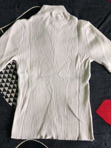 White Ribbed Mock Neck Top for winters