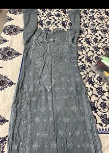 Elegant Grey Chikankari Kurta Set