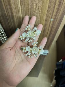 Floral Hair Clips with Pearls & Crystals