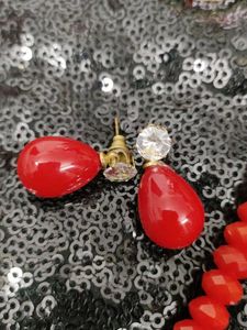 Red Beaded Necklace and Earring Set ♥️