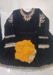 Kids Black Velvet Kurta Set