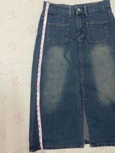 Denim Midi Skirt with Front Slit