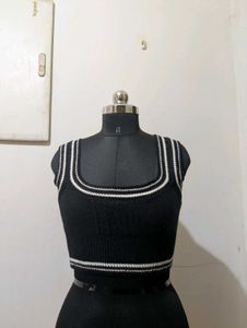 Black & White Striped Knit Crop Top