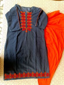 Blue Denim Kurta with Orange Pants