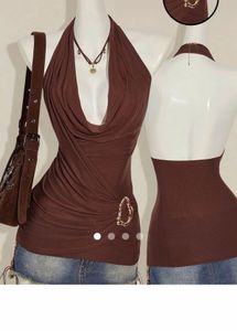 Brown Drape Halter Neck Top