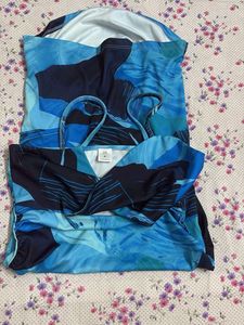 Blue Abstract Print Ruched Mini Dress