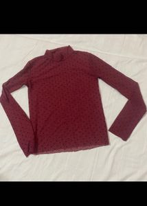 Sheer Polka Dot Turtleneck Top