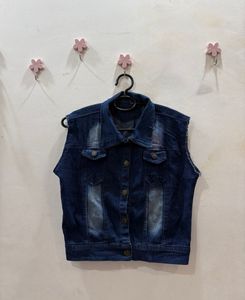 Women's Dark Blue Sleeveless Denim Jacket