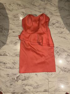 Coral Peplum Strapless Dress