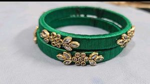 Elegant Green Silk Thread Bangles😍