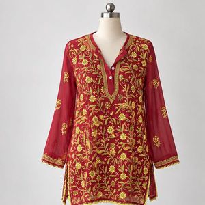 Gorgeous maroon sheer embroidered kurti