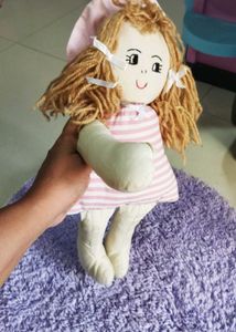 Handmade Rag Doll with Pink Striped Dress