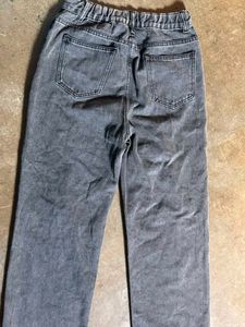 Grey Distressed Wide Leg Jeans