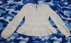 H&amp;M White Peplum Ruffle Blouse
