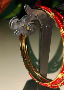 Red &amp; Gold Beaded Bangles