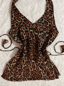 y2k Chic Halterneck Leopard Print top