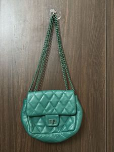 Quilted Teal Handbag with Chain Strap
