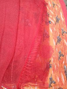 Sparkling Red Net Saree with Blouse piece