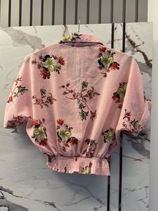 Pink Floral Button-Up Crop Top