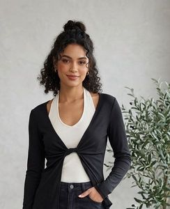 LITTLE BOX Chic Black Twist Front Cardigan