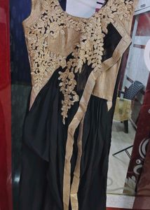 Elegant Black &amp; Gold Ethnic Saree Style Gown