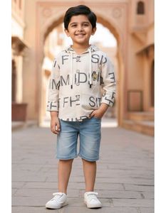 Stylish Boys' Graphic Print Hooded Shirt