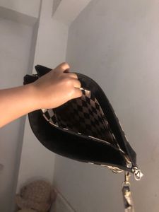 Checkered Clutch Bag with Wrist Strap