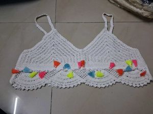 White Crochet Tassel Bralete