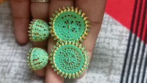 Latest Collection Traditional Alloy Jhumka Earrings For Girls And Women Greenish Color