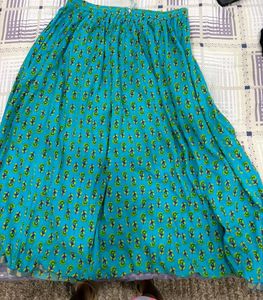 Vibrant Blue Floral Print Ethnic Skirt