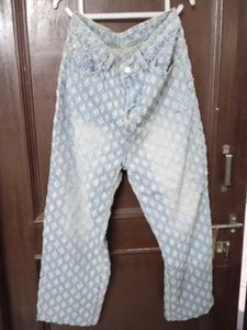 Textured Light Wash Denim Jeans