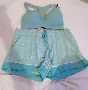 Stylish Blue Sports Bra &amp; Shorts Set
