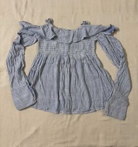 Blue Striped Off-Shoulder Top