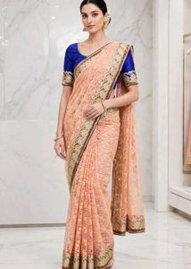 Elegant Peach Lace Saree