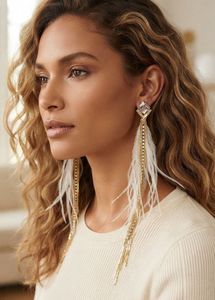 Boho Feather & Chain Drop Earrings