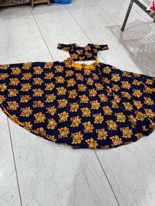 Navy Blue Floral Lehenga full flair