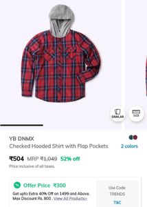 9-10yrs Checked Hooded Shirt