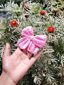 Handmade Pink Crochet Bow Hair Clip