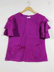 Pink And Purple Printed Round Neck Top (Women)