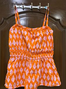 Vibrant Orange Printed Camisole Top