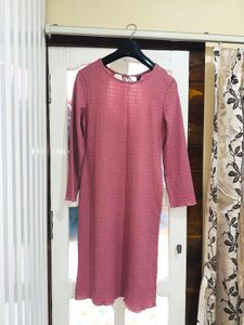 Pink Textured Long Sleeve Dress