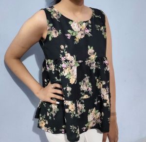 Black Floral Tiered Sleeveless Top
